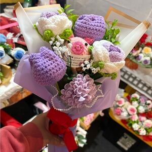 Handcrafted Purple and White Crochet Flower Bouquet